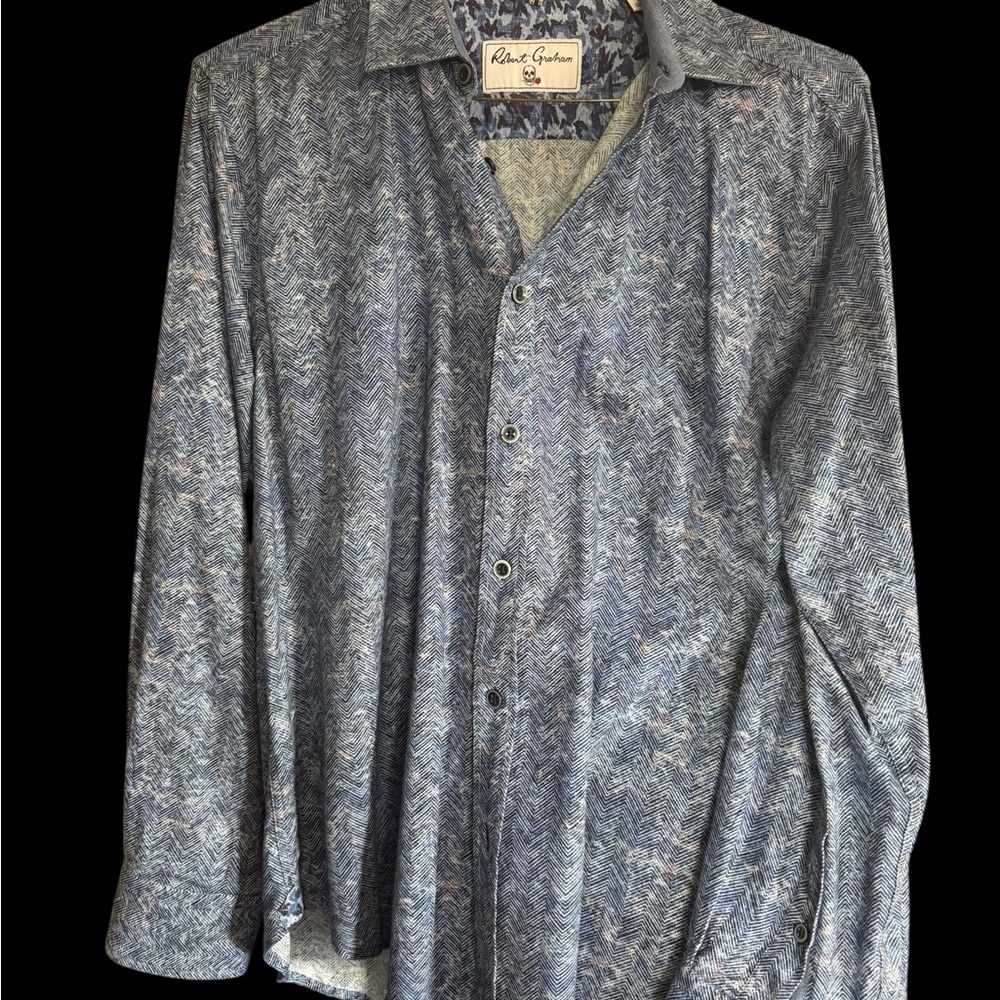 Robert Graham Slate Blue Herringbone-Style Button-Down Shirt